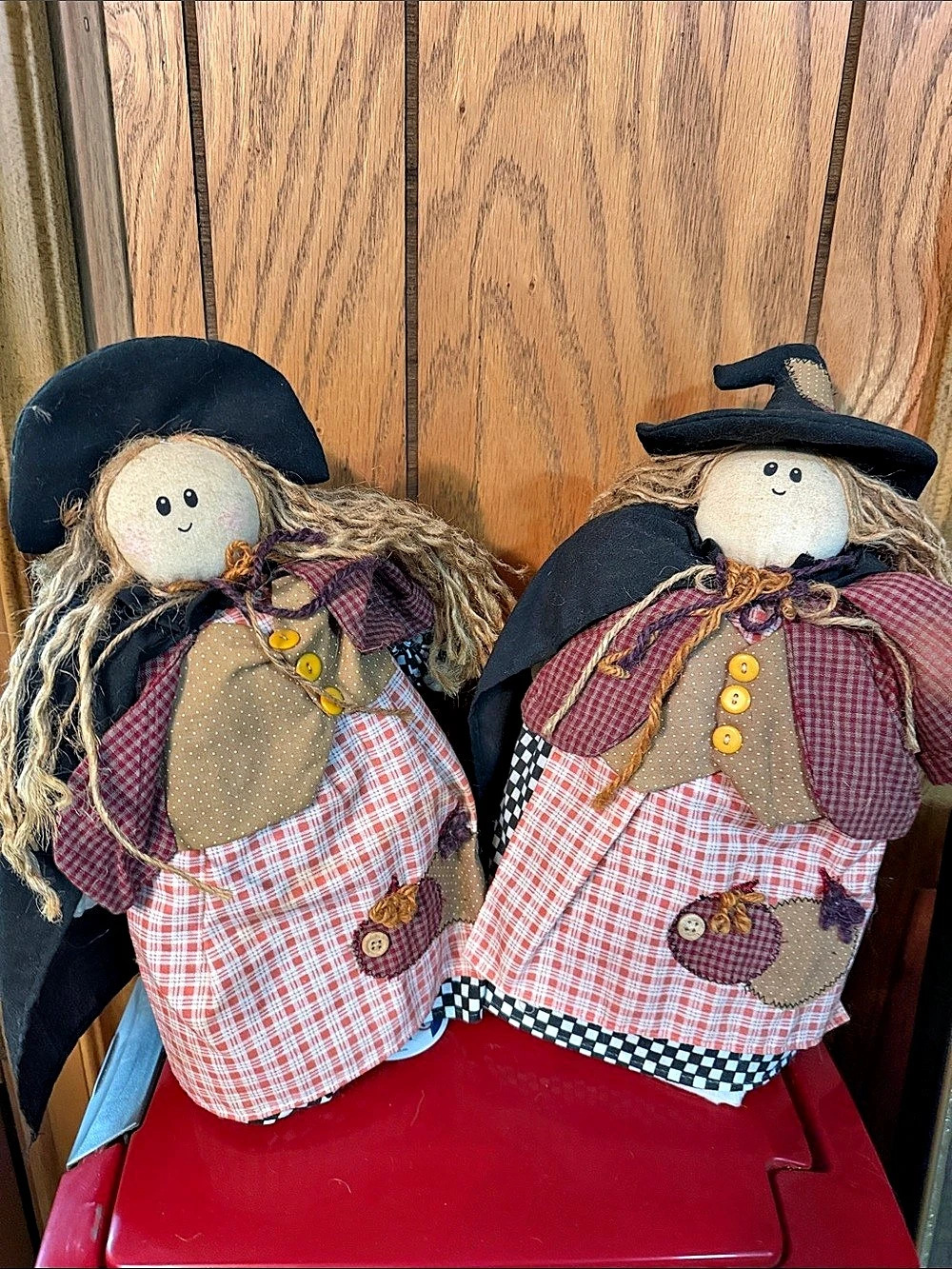 Set of 2 Witch Dolls Red & Black Holiday Decor